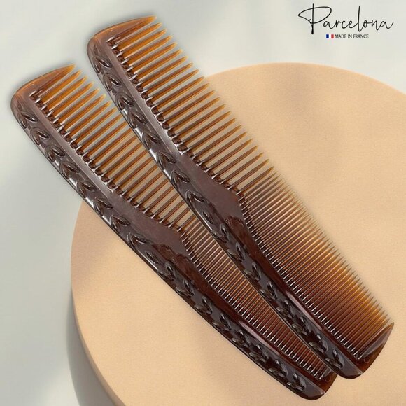 French Celluloid Toothed Hair Combs 8 Inch Set of 2 for Women Men Tortoise Shell main image 4